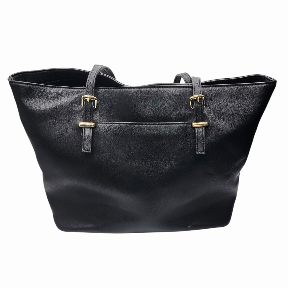 Kelly & Katie Black Pebbled Tote Bag Shoulder Purse Gold Hardware Zip Pocket‎